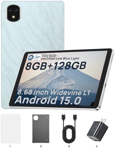Ulefone Tab A9 Pro Compact Tablet, 8.68' TÜV SÜD Eye Comfort Display, Android 15, 8GB RAM 128GB (2TB Expandable), Slim & Lightweight, Dual Speakers, Portable Tablet for Young Adults (Galaxy Blue)