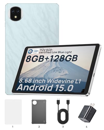 Ulefone Tab A9 Pro Compact Tablet, 8.68" TÜV SÜD Eye Comfort Display, Android 15, 8GB RAM 128GB (2TB Expandable), Slim & Lightweight, Dual Speakers, Portable Tablet for Young Adults (Galaxy Blue)