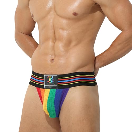 GENEMEN Herren Regenbogen Unterwäsche Sexy Atmungsaktive Dessous Sissy Farbenfroh Slip Gay Pride Accessoires (RegenbogenL)