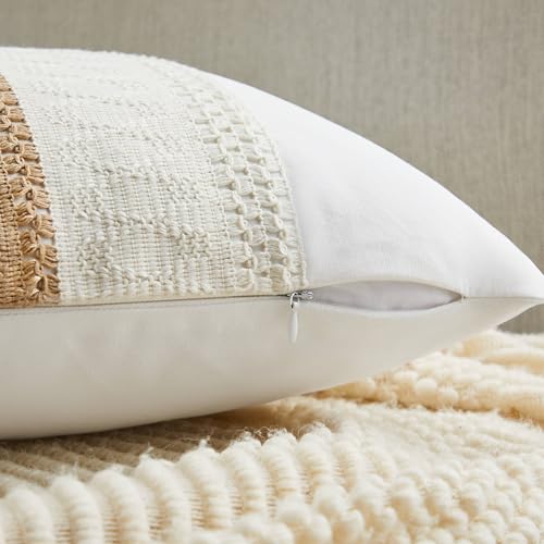 YZJZEDS 2pk Boho Pillow Covers 20x20, Natural White/Contrast/Brown by YZJZEDS - Used condition - Image 3
