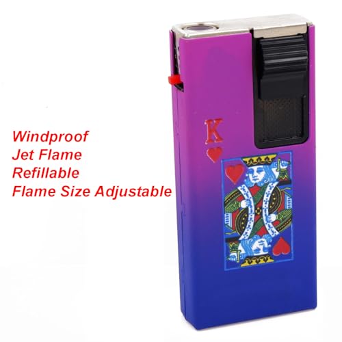 Image of Stainless Steel, Zinc Windproof Jet Flame Refillable Slide Button Cigarette Lighter Pocket Lighter (Purple-Blue)