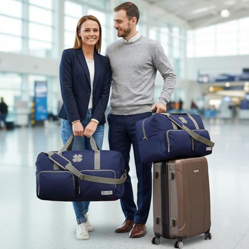 Image of Lucky Brand Unisex Adult Large Duffle Adjustable Shoulder Strap Foldable Overnight Weekender Bag, Navy, 65L, Sports
