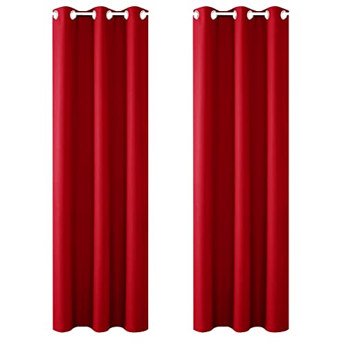 FLOWEROOM Rideaux Occultants Thermiques pour Chambre et Salon, Rouge, 116 x 228 cm (LxH) - Isolant Phonique et Thermique (Chaud/Froid), Rideau Uni Opaque a Oeillets, Lot de 2 Panneaux Cover