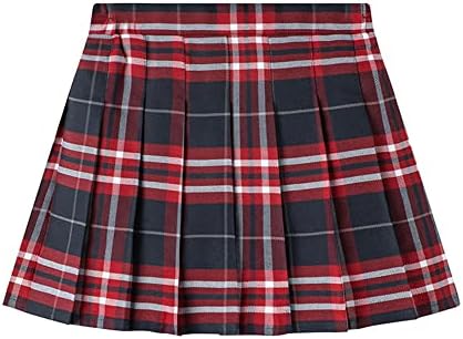 RIFYRI Girls Pleated Mini Skirt with Built-in Shorts High Waist Tennis School Uniform Skirts (M, Red Check)