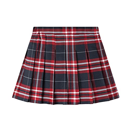 Rifyri Girls Pleated Mini Skirt With Built-In Shorts High Waist Tennis School Uniform Skirts (M, Red Check) #TOP3