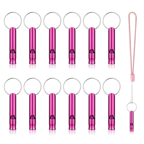 12Pcs-Hiking-Camping-Survival-Aluminum-Whistle-Key-Chain-Emergency-Whistles-Whistles-for-Adults-with-Lanyard-Pink