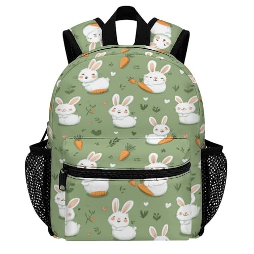 YSBKN Mini mochila para niños de 30.5 cm con conejitos y zanahorias, mochila escolar, preescolar, guardería, bolsa de viaje para niños y niñas de 3 a 7 años