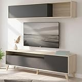 CARACTERISTIQUES TECHNIQUES - Entièrement réalisé en panneaux de bois aggloméré, il résiste aux chocs et aux rayures, et est durable dans le temps - Montage réversible : le caisson peut être monté à droite ou à gauche de la structure - Article fourni avec mécanisme de vérin à gaz pour la porte de meuble TV et pieds ABS de 12 cm avec finition anthracite - Charnières métalliques pour la porte du meuble - Taille TV maximale recommandée : 75