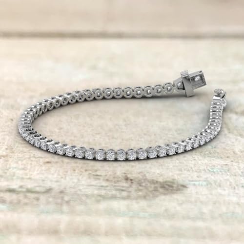 Image of 1 to 6 Carat Prong Set Round Cut Natural Diamond Tennis Bracelet for Women in 14K Gold (7 Inch) (I1-I2 Clarity)