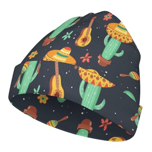 Mexican Cactus Floral Pattern Kids Beanie Hat for for Girls Boys Children Cap Winter Knitted Chemo Cancer Headwear Accessories Gifts Decoration Black