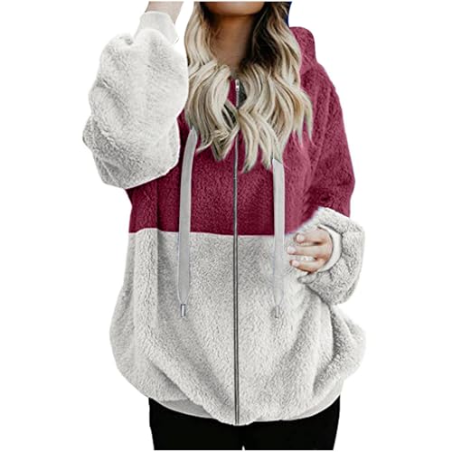 Akklian Casual Soft Fleece Jacket Hoodies Full Zip Faux Fuzzy Long Sleeve Fluffy Fleece Sweatshirt Stylish Patchwork Outwear