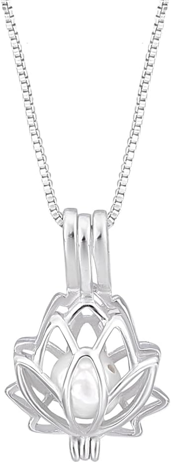 PH PandaHall 925 Sterling Silver Pearl Cage Necklace, Pendants Chain Necklace Freshwater Pearl Beads for Jewelry Making