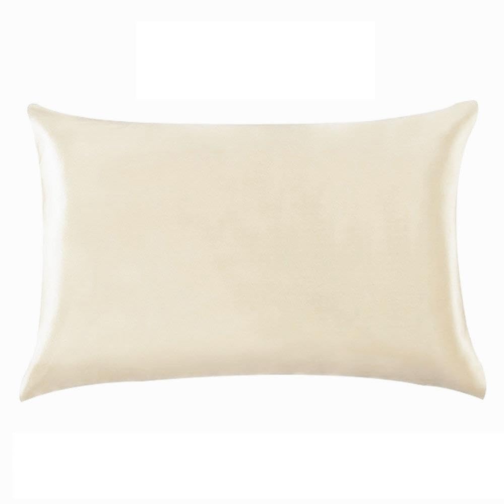 Fundas de Almohada de Seda, Funda De Almohada Seda Tamaño Puro Cremallera Oculta Sueño Cabello Piel Salud, Multicolor, Reina Estándar(Light Yellow,Standard)