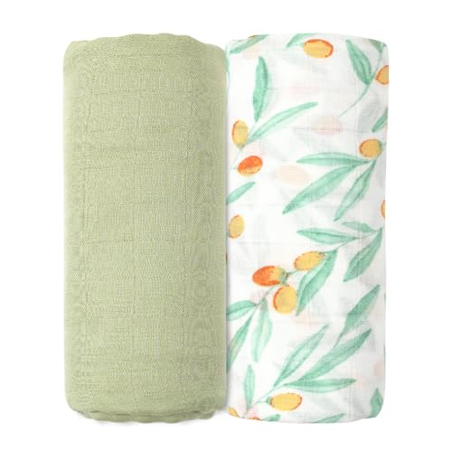 Image of Muslin Swaddle Blankets for Newborns,2 Pack Baby Boys Girls Receiving Blankets Large 43X47 Inches Muslin Burp Cloths,Breathable Soft Swaddle Wrap Baby Essentials(Fruit)