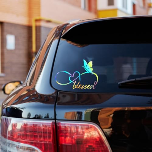 Image of Blessed Butterfly Infinity Heart Decal - 8.6 inch x 5.8 inch Waterproof Vinyl Sticker for Car, Truck, Window, Bumper, Laptop, Wall (Holographic)