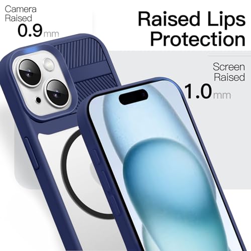 Image of KARWAN️ Magnetic Clear Back Case Cover for iPhone 15 (6.1-Inch-) |Acrylic Transparent Slim | Shockproof iPhone 15 Mobile Phone Back Cover [Clear Back] [TPU + Pc] [Blue]
