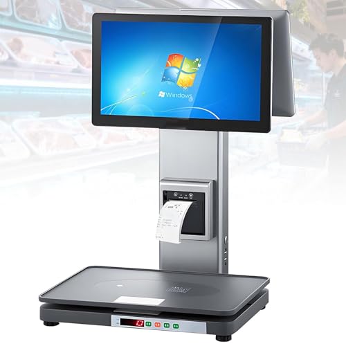 Caja registradora con impresora de 58 mm y monitor de 15.6 pulgadas, ángulo de pantalla ajustable, 8 GB de RAM, 128 GB de almacenamiento, resolución de 1366 x 768 para minoristas y supermercados