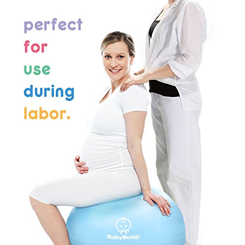 Baby Bump | Birthing Ball with Base Legs | Prenatal Fitness | Balance and Stability | Labor and Delivery | Pregnancy Comfort | Postpartum Exercise Ball Pump Included | Baby Blue