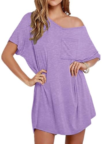 Image of Ekouaer Womens Tshirt Nightgown Cotton V Neck Sleepshirts Comfy Casual Nightshirt for Women