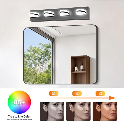 Image of Rotatable LED Bathroom Vanity Light 3-Light 19 inch Black Dimmable ETL | 1550 LM, 15 Min. Quick Install, Acrylic Lampshade, Metal Base, 5000K Temperature, Flicker-Free, CRI85+ Color Rendering