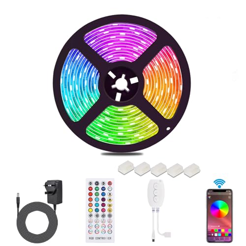 Bluetooth Led Strips Lights 5M Waterproof ALED LIGHT RGB 12V 5050 SMD 90LEDs Lighting Band Kit Music Sync with 40-Key Remote&App Control for Ceiling,Balcony,Bedroom,TV Backboard,DIY Indoor Home Decor