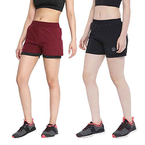 Image of CHKOKKO Double Layered Sports Combo Gym Workout Running Shorts for Women