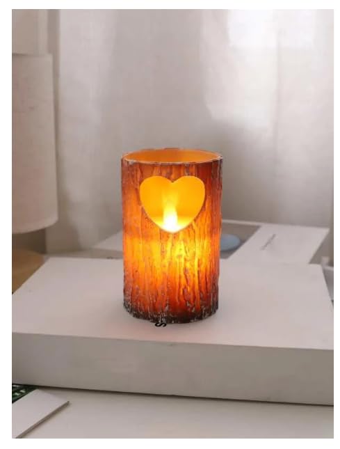 FYCAN 2 LED Light Wooden Heart Shape Flameless & Smokeless Melting Candle Perfect for Gifts, Home, Room, Birthday,Realistic Flickering Flames Country Style,for Christmas (Brown Pine Tree)_2pcs -Brown 2