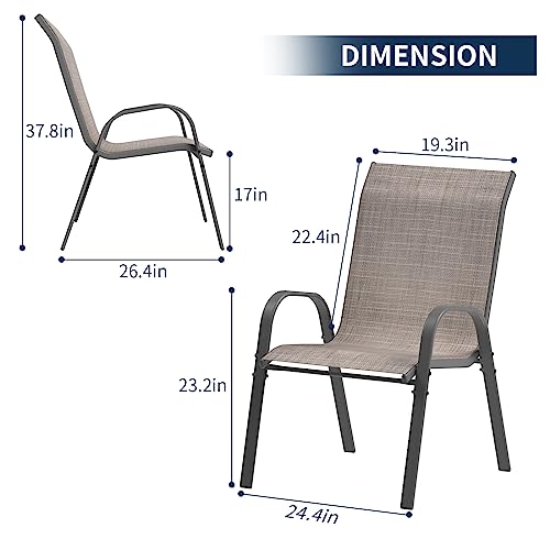 Image of Amopatio Patio Chairs Set of 8, Outdoor Stackable Dining Chairs for All Weather, Breathable Garden Outdoor Furniture for Backyard Deck, Light Brown