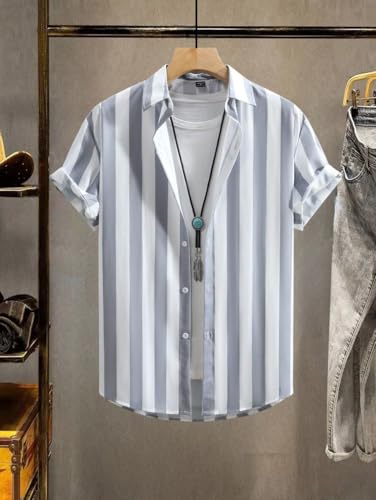 Image of Men's Striped Slim Fit Half Sleeves Stratchable Printed Shirt