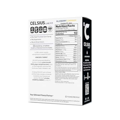 Image of CELSIUS On The Go Blueberry Lemonade, Sugar Free Energy Drink Mix (14 Sticks per Pack) (Pack of 6)