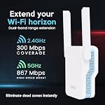 AC1200 WiFi Extender, Mesh WiFi System, Powerful Mesh WiFi Extender with Ethernet Port, Dual Band Range Extension, Wi-Fi Extender + Access Point