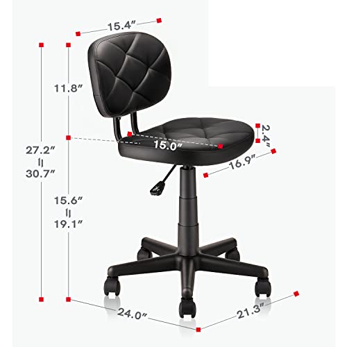 Image of KLASIKA PU Leather Rolling Stool with Back and Wheels, Adjustable Diamond Upholstered Drafting Stool, Multi-Purpose Desk Chair for Home Office Bar Kitchen Shop, Black (1PK)