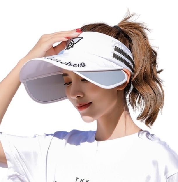 White Retractable Wide Brim Open Top Sun Visor Hat,UV Protection Summer Cap Hat, Breathable Casual Beach Safari Hat Sun Protection Cap for Women Girl Foldable Adjustable.-image-38