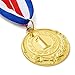 Juvale 6-Pack 1st Place Winner Gold Medals for All Ages, Participation Awards with 15.5-Inch Red, White, and Blue Ribbon for Sports, Tournaments, Competitions (Metal, 2 in)