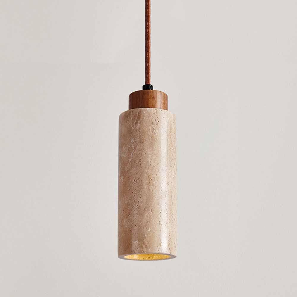 TRIVIDHA Lámpara Colgante Moderna De Tubo Largo con Piedra Lámpara Colgante De Piedra Cilíndrica Rústica para Isla De Cocina Lámpara Colgante De Altura Ajustable con Base De Madera para Comedor
