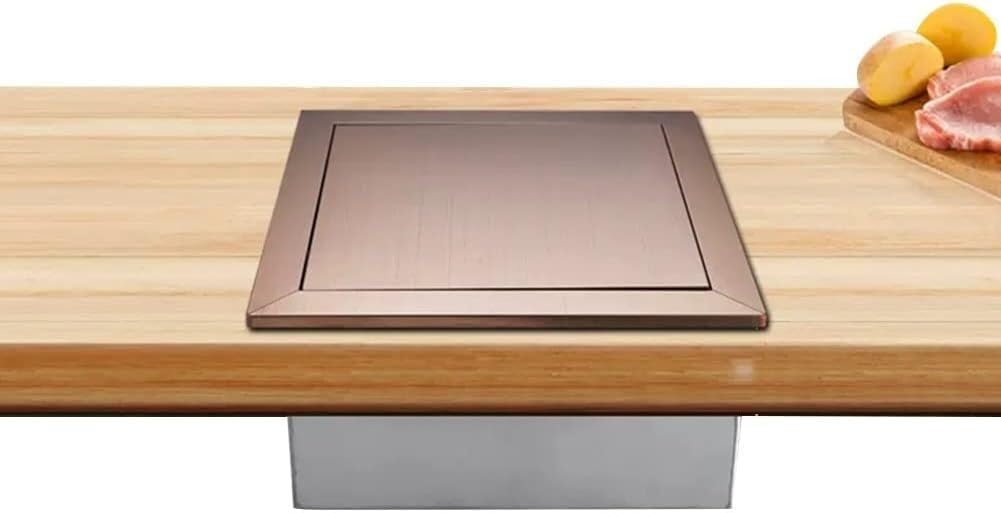HPTHLY Swing Trash Can Lid,Square Trash And Waste Chute Lid Built-In Countertop,304 Stainless Steel Balance Flap Cover Trash Grommet Swing Trash Can Lid,22X8Cm,Gold22X8Cm (Gold-22X8Cm)