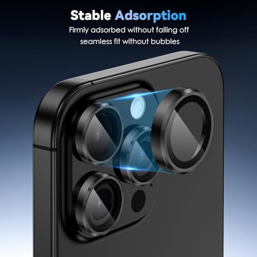 Image of PACK OF 2 Camera Lens Protector For IPHONE 16 PRO / 15 PRO / 16 PRO MAX / 15 PRO MAX ( BLACK ) UHD 9H Glass, Anti Drop, Scratch Resistant, Case Friendly, Removable, Waterproof, Heavy Duty Camera Protector.