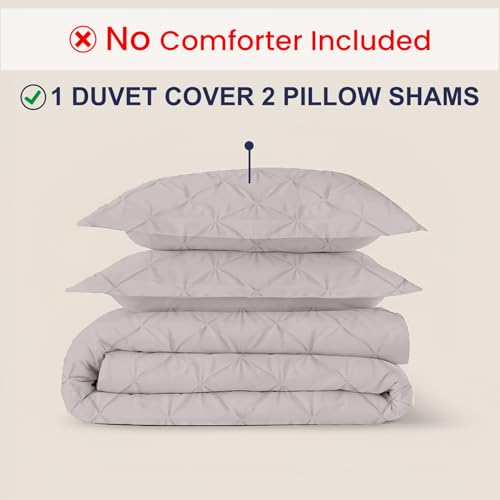 Kotton Culture 120"x 98" 3 Pc Oversized King Pinch Pleated -Pintuck Duvet Cover Set -100% Egyptian Cotton 1000 TC Comforter Cover-Zipper Closure & 7 Internal Ties- Fits Large King Inserts - Light Grey