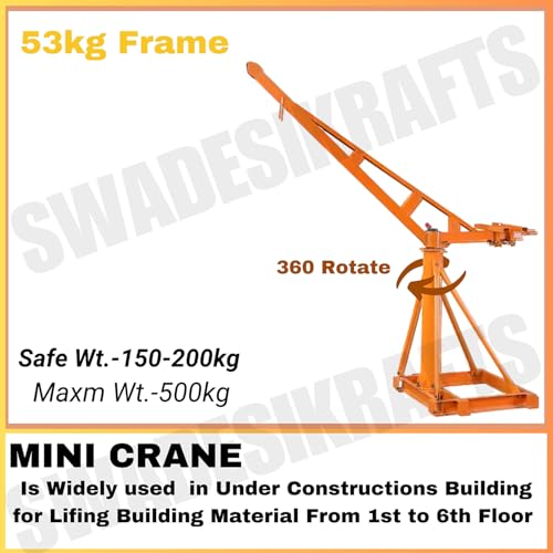 SWADESI KRAFTS Electric Mini Lifting Crane with 4HP Single Phase Electric Motor |8mm Wire Thickness | 50 Meter Length of the Wire and 53-55kg Frame | Mini Crane Scale 500kg