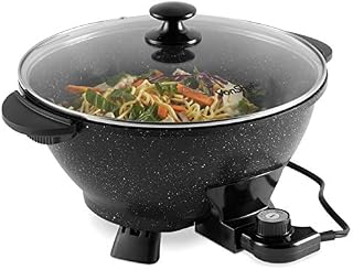 VonShef 7.4Qt Electric Wok with Lid – Adjustable Temperature Control – Cool Touch