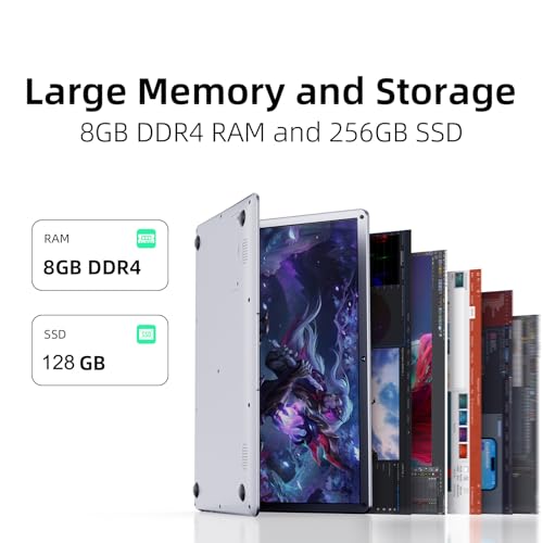 Image of Laptop 14 inch Laptops, 8GB RAM Laptop Computer Windows Laptop Dual-Core with 128GB SSD Storage, Slim and Lightweight, for Travel, Business, School (Silver)