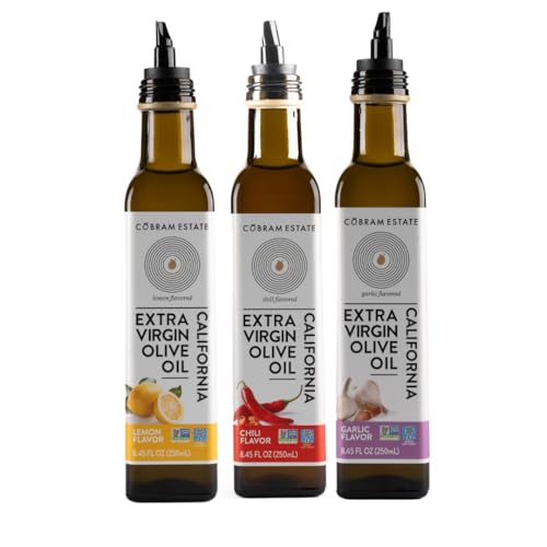 Image of Cobram Estate Artisan Essentials Lemon, Garlic, and Chili Infused Olive Oil - Low-Fodmap Diet Friendly, First Cold Pressed 100% California Extra Virgin Olive Oil - Non-GMO, 3 x 250ml Bottles (Variety)