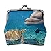 Geldbörse mit Delfinen und Schildkröten, Unterwasser-Geldbörsen, Leder-Wechseltasche mit Kiss-Lock-Verschluss, Wechselgeldbörse