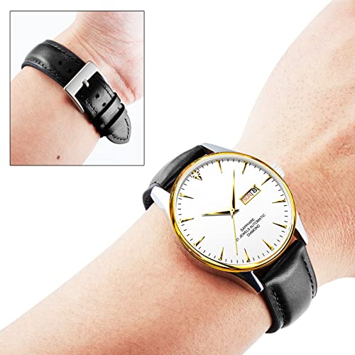 Image of BINLUN Leather Silicone Watch Bands 14mm 16mm 18mm 19mm 20mm 21mm 22mm Quick Release Breathable Micro-Perforated Leather Silicone-Lined Hybrid Watch Straps Silver /Black /Gold Buckle Men Women
