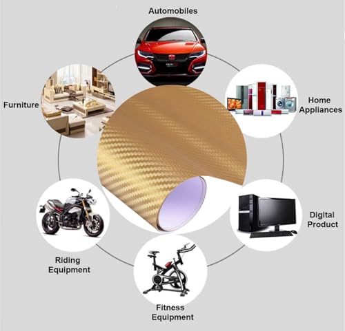 Gold 3D Carbon Fiber Vinyl Wrap Adhesive Sheet Roll Vinyl Sticker Tape for Cars Auto and Motorcycle DIY, Decoration Crafts (12 x 36)