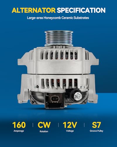 Image of PHILTOP Automotive Alternator New Compatible for Dodge 2003 2004 2005 2006,2004 2005 2006 Durango Replacement 13988N,160 Amp13988N,S7,CW,ER /IF,13988N New Alternator | Fits 2004-2006 Dodge Durango V8 5.7L, 2003-2006 Dodge Ram 2500 V8 5.7L, Replacement OE 13988N