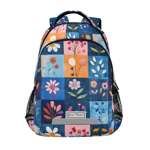 ALAZA Personalized Toddler Backpack School Girls Boys Bookbag Kids Bags Patchwork Flower Children Student Daypack Travel Teen Name Customized