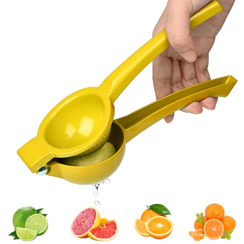 Manual Lemon Squeezers, Heavy Duty lemon juicer Handheld lemon squeezer Metal Lemon Orange Lime Citrus, Suitable for Lemonade, Cocktails, Salad (Yellow)