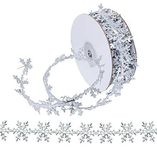 Honbay 1 Roll of Sparkly Polyester Snowflake Ribbon Trim Embellishment Snowflake Decoration Ribbons Embossed Ribbon for Wedding Birthday Christmas Thanksgiving Gift Cake Wrapping DIY Crafts