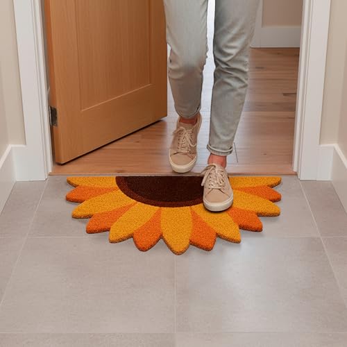 Fisura - Fußmatte außen Sonnenblume aus Kokosnuss mit Rutschfester PVC-Rückseite. Lustige Welcome Fußmatte. Handbemalt. Größe: 70 cm x 40 cm x 1,5 cm. Gelb.